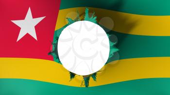 Hole cut in the flag of Togo, white background, 3d rendering