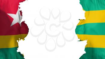Blasted Togo flag, against white background, 3d rendering