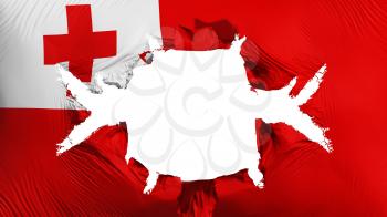 Tonga flag with a big hole, white background, 3d rendering