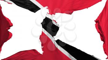 Destroyed Trinidad and Tobago flag, white background, 3d rendering