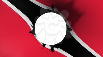 Hole cut in the flag of Trinidad and Tobago, white background, 3d rendering