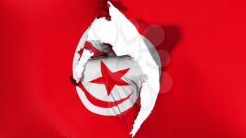 Damaged Tunisia flag, white background, 3d rendering