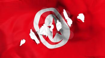 Tunisia flag perforated, bullet holes, white background, 3d rendering