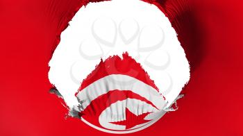 Big hole in Tunisia flag, white background, 3d rendering
