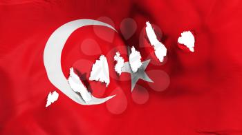 Turkey flag perforated, bullet holes, white background, 3d rendering