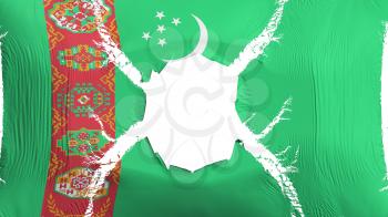 Turkmenistan flag with a hole, white background, 3d rendering
