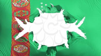 Turkmenistan flag with a big hole, white background, 3d rendering