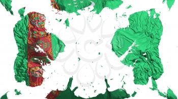 Scattered Turkmenistan flag, white background, 3d rendering