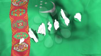 Turkmenistan flag perforated, bullet holes, white background, 3d rendering