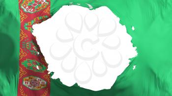 Broken Turkmenistan flag, white background, 3d rendering