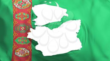 Tattered Turkmenistan flag, white background, 3d rendering