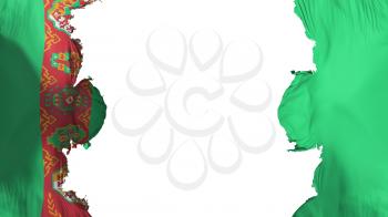 Blasted Turkmenistan flag, against white background, 3d rendering