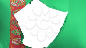 Cracked Turkmenistan flag, white background, 3d rendering