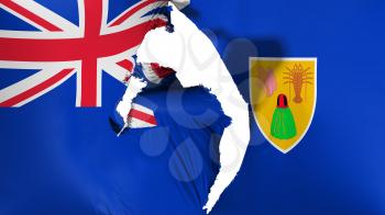 Damaged Turks and Caicos Islands flag, white background, 3d rendering