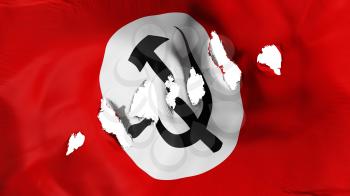 Ussr communism nazi flag perforated, bullet holes, white background, 3d rendering