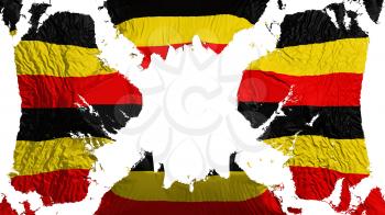 Uganda torn flag fluttering in the wind, over white background, 3d rendering