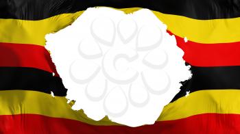 Broken Uganda flag, white background, 3d rendering