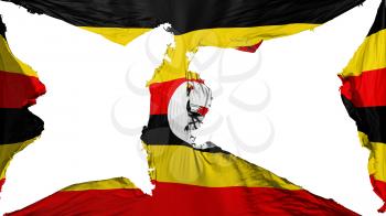Destroyed Uganda flag, white background, 3d rendering