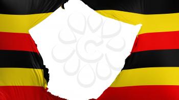 Cracked Uganda flag, white background, 3d rendering