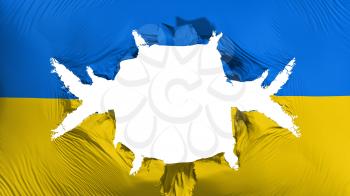 Ukraine flag with a big hole, white background, 3d rendering