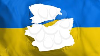 Tattered Ukraine flag, white background, 3d rendering