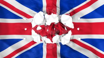 Holes in United Kingdom UK flag, white background, 3d rendering