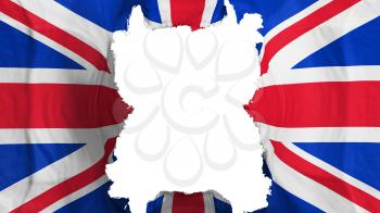 Ripped United Kingdom UK flying flag, over white background, 3d rendering