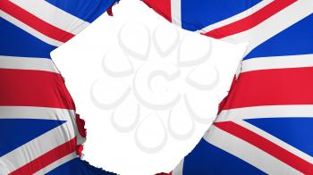 Cracked United Kingdom UK flag, white background, 3d rendering
