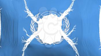 United Nations flag with a hole, white background, 3d rendering