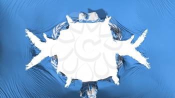 United Nations flag with a big hole, white background, 3d rendering