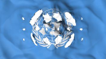 United Nations flag with a small holes, white background, 3d rendering