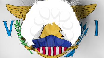 Big hole in United States Virgin Islands flag, white background, 3d rendering