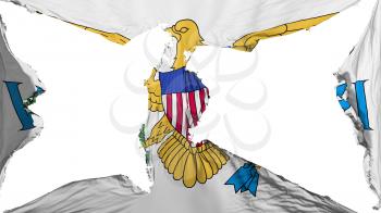 Destroyed United States Virgin Islands flag, white background, 3d rendering