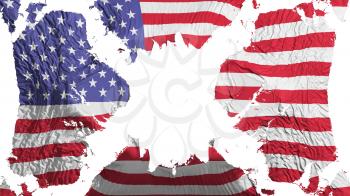 United States of America torn flag fluttering in the wind, over white background, 3d rendering