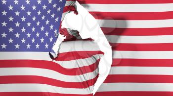 Damaged United States of America flag, white background, 3d rendering