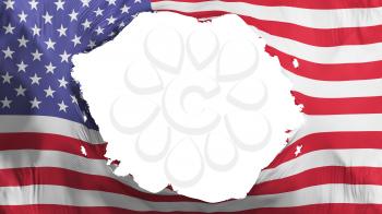 Broken United States of America flag, white background, 3d rendering