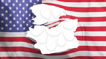 Tattered United States of America flag, white background, 3d rendering