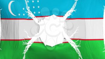 Uzbekistan flag with a hole, white background, 3d rendering