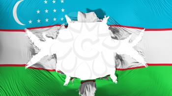 Uzbekistan flag with a big hole, white background, 3d rendering