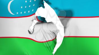 Damaged Uzbekistan flag, white background, 3d rendering