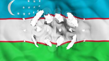 Uzbekistan flag with a small holes, white background, 3d rendering
