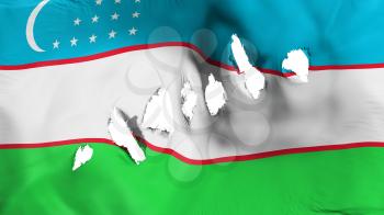 Uzbekistan flag perforated, bullet holes, white background, 3d rendering