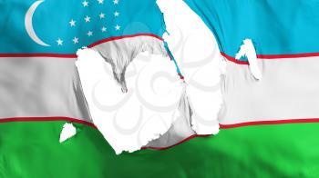 Ragged Uzbekistan flag, white background, 3d rendering
