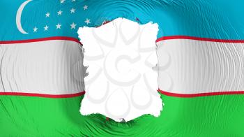 Square hole in the Uzbekistan flag, white background, 3d rendering