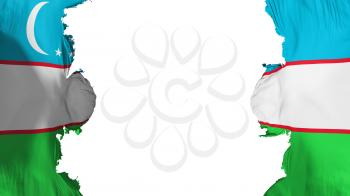 Blasted Uzbekistan flag, against white background, 3d rendering