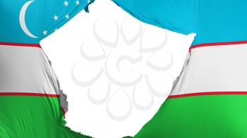 Cracked Uzbekistan flag, white background, 3d rendering
