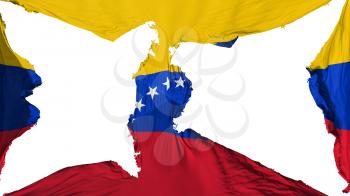 Destroyed Venezuela flag, white background, 3d rendering