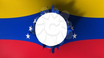 Hole cut in the flag of Venezuela, white background, 3d rendering