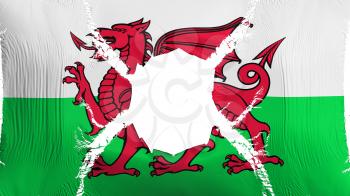 Wales flag with a hole, white background, 3d rendering