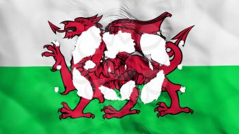 Holes in Wales flag, white background, 3d rendering
